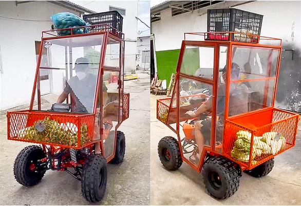 Chế tạo "xe chống dịch” vận chuyển lương thực và nhu yếu phẩm cho người dân khu vực phong tỏa. (Nguồn ảnh: tuoitre.vn)